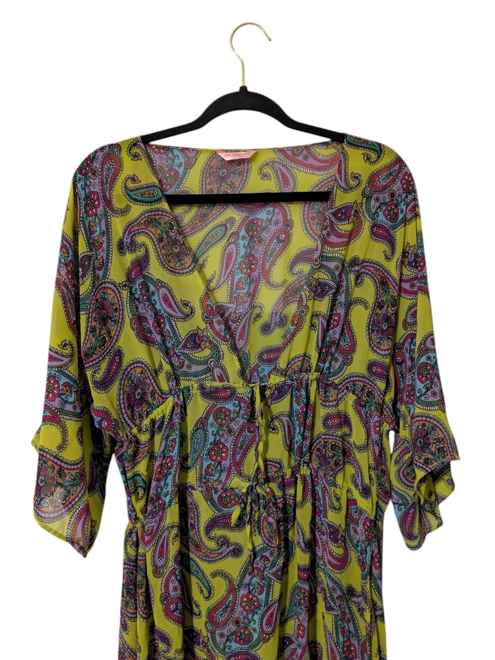 CIA. Maritima Bright Yellow Paisley Maxi Swim Coverup with Tie Waist - Picture 4 of 10